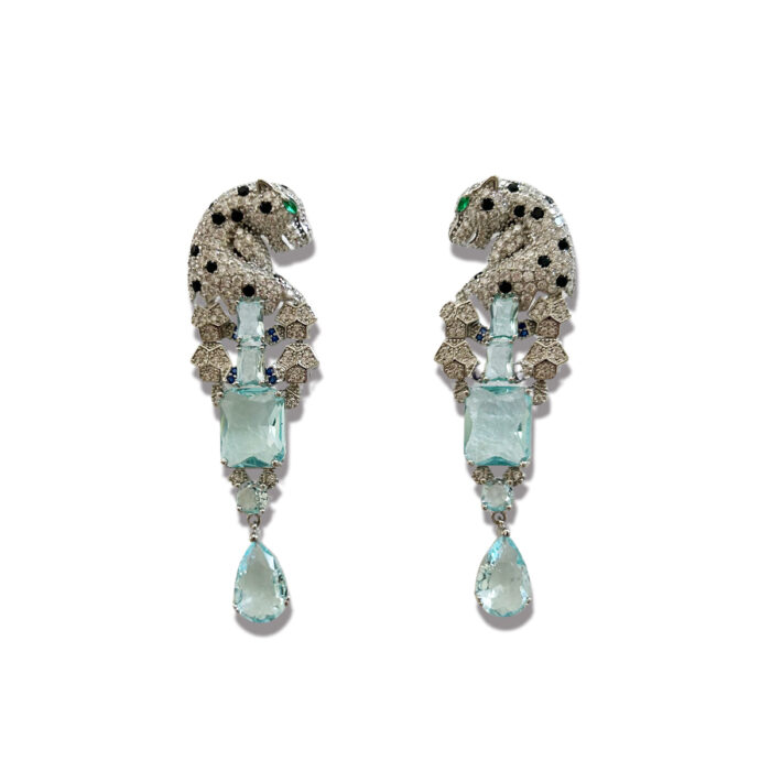 ORECCHINI PANTERA ACQUA MARINA